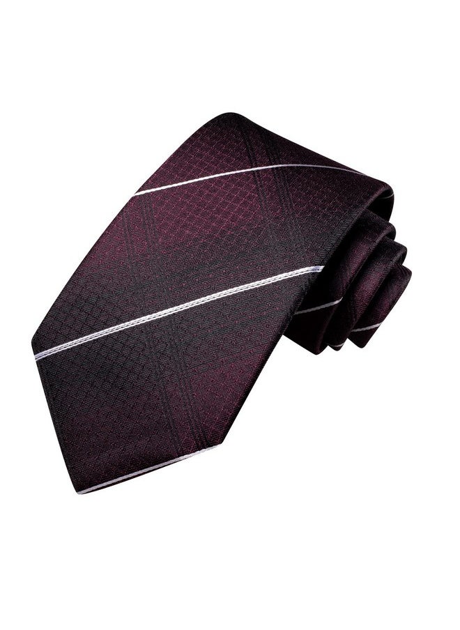 Hi-Tie - Men'S Tie Sets Silk Formal Striped Necktie And Pocket Square Cufflinks Wedding Business,Dard Red Stripe - Image 1