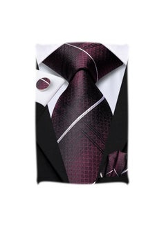 Men'S Tie Sets Silk Formal Striped Necktie And Pocket Square Cufflinks Wedding Business,Dard Red Stripe