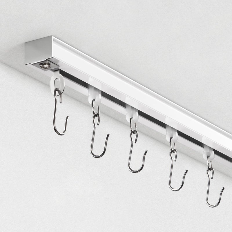 TEAKMAMA Ceiling Curtain Track, Curtain Track with Roller Hooks, 6ft - 9ft Ceiling Mounted Rail Set for Room Divider, White - Image 1