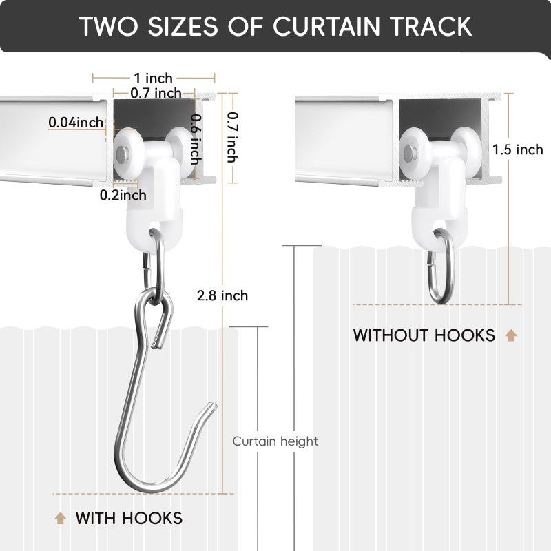 TEAKMAMA Ceiling Curtain Track, Curtain Track with Roller Hooks, 6ft - 9ft Ceiling Mounted Rail Set for Room Divider, White - Image 2