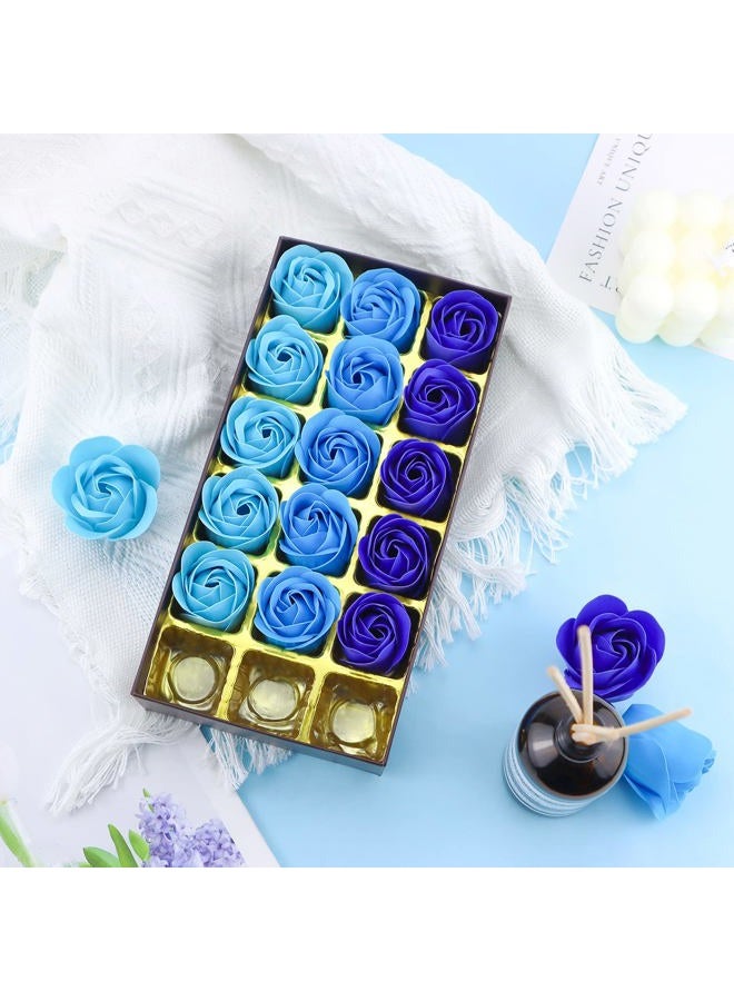 JIALEEY Floral Scented Bath Soap Rose Flower Petals, Plant Essential Oil Rose Soap Set Shaped Petals Gifts Ideas for Her Women Teens Girls Mom Birthdays, 18 PCS Blue - Image 5