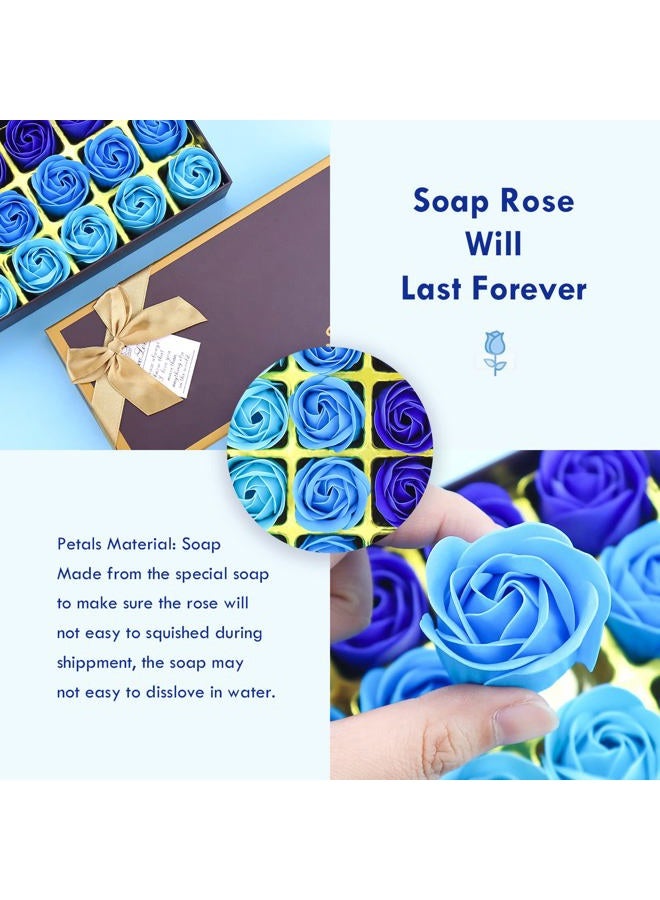 JIALEEY Floral Scented Bath Soap Rose Flower Petals, Plant Essential Oil Rose Soap Set Shaped Petals Gifts Ideas for Her Women Teens Girls Mom Birthdays, 18 PCS Blue - Image 3