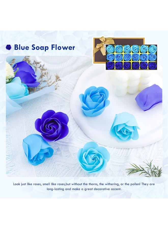 JIALEEY Floral Scented Bath Soap Rose Flower Petals, Plant Essential Oil Rose Soap Set Shaped Petals Gifts Ideas for Her Women Teens Girls Mom Birthdays, 18 PCS Blue - Image 4