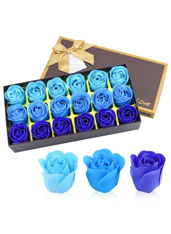 JIALEEY Floral Scented Bath Soap Rose Flower Petals, Plant Essential Oil Rose Soap Set Shaped Petals Gifts Ideas for Her Women Teens Girls Mom Birthdays, 18 PCS Blue - Image 1