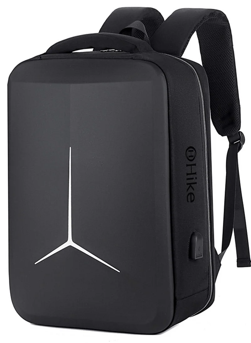 هايك Semi Hard 17 inch Unisex Laptop Backpack with Built in Combination lock and USB/ Headphone Port Daypack for Travel, Office and Business, HK2020-BLACK
