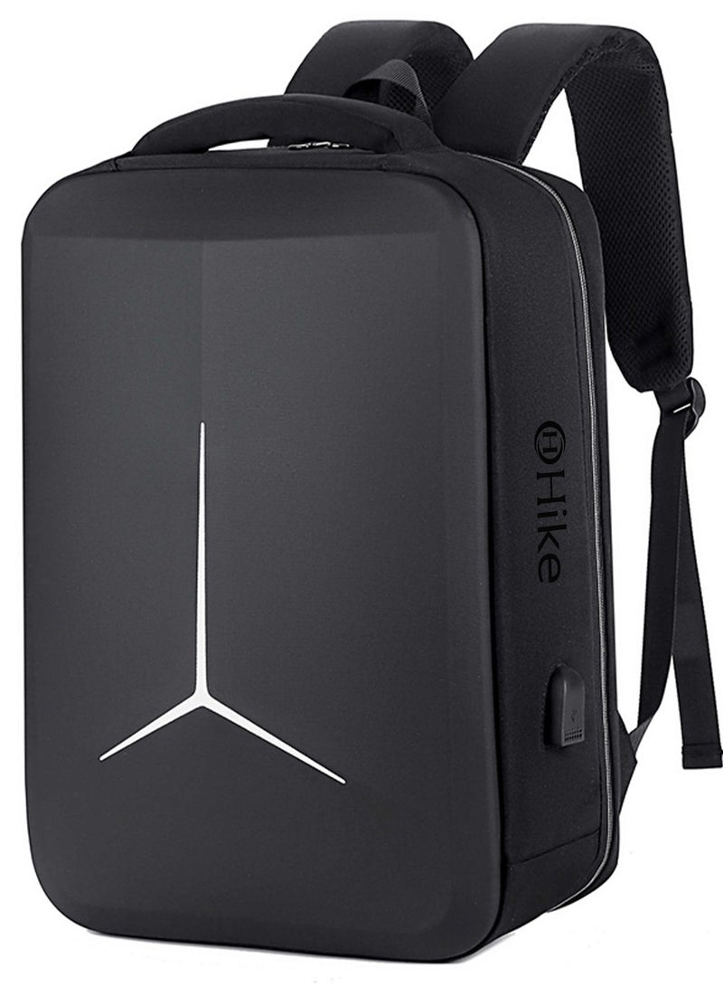 HIKE Semi Hard 17 inch Unisex Laptop Backpack with Built in Combination lock and USB/ Headphone Port Daypack for Travel, Office and Business, HK2020-BLACK - Image 1