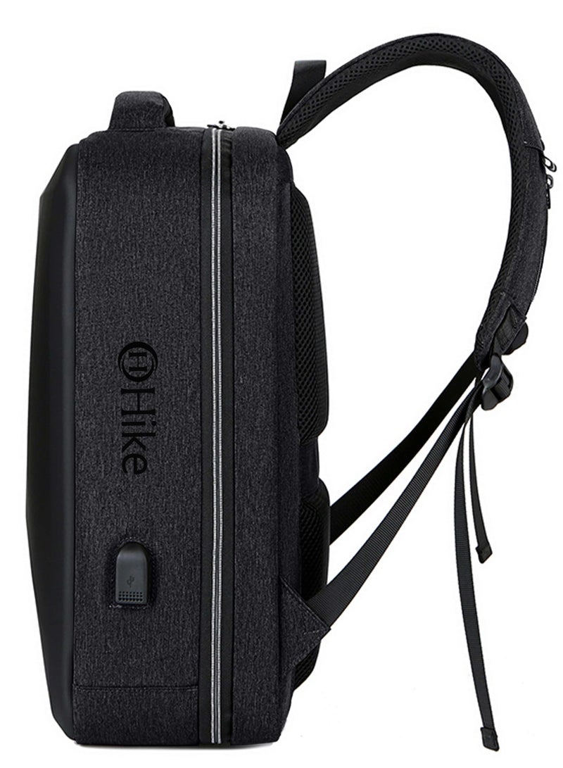 HIKE Semi Hard 17 inch Unisex Laptop Backpack with Built in Combination lock and USB/ Headphone Port Daypack for Travel, Office and Business, HK2020-BLACK - Image 5
