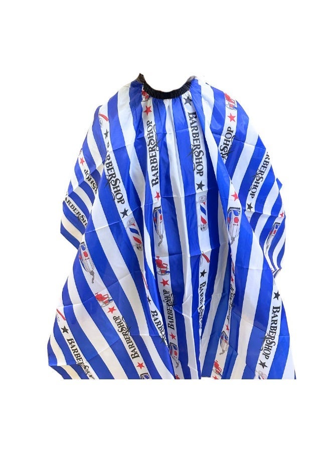 مريلة حلاقة احترافية، مخططة باللونين الأزرق والأبيض، غطاء صالون حلاقة مقاوم للماء بتصميم نجوم، حزام رقبة قابل للتعديل، قطعة قماش لتصفيف الشعر - Image 1