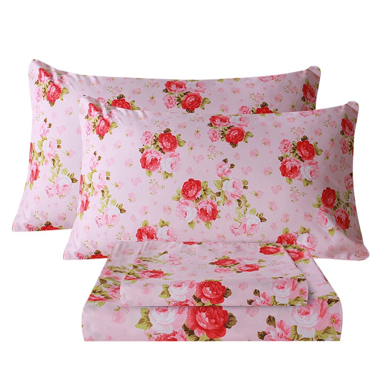 Bedlifes California King Sheet Set Ultra Soft, Breathable, Silky Flower Deep Pocket 100% Microfiber Bedding, 4 Piece Cal King Size Pink Floral(Red Rose) - Image 1