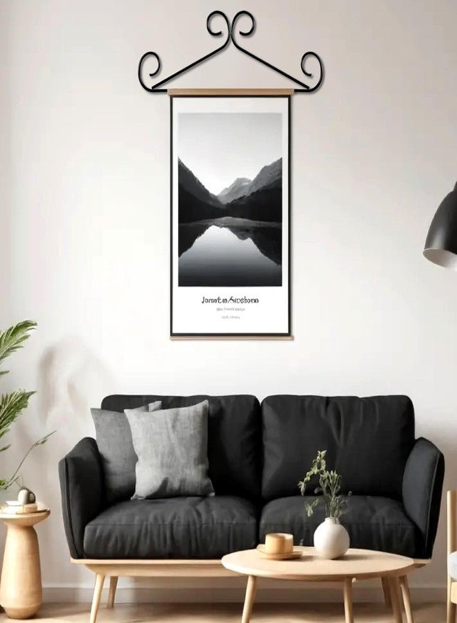 Otoolling Metal Wire Scroll Calendar Hanger 13.8 Inch Black Calendar Frame for Wall with Six Expansion Screws and Transparent Adhesive Hooks Frame for Classroom Home Office Wall(Line) - Image 4