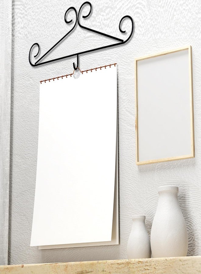 Otoolling Metal Wire Scroll Calendar Hanger 13.8 Inch Black Calendar Frame for Wall with Six Expansion Screws and Transparent Adhesive Hooks Frame for Classroom Home Office Wall(Line) - Image 2