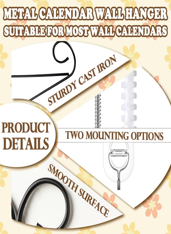Otoolling Metal Wire Scroll Calendar Hanger 13.8 Inch Black Calendar Frame for Wall with Six Expansion Screws and Transparent Adhesive Hooks Frame for Classroom Home Office Wall(Line) - Image 5