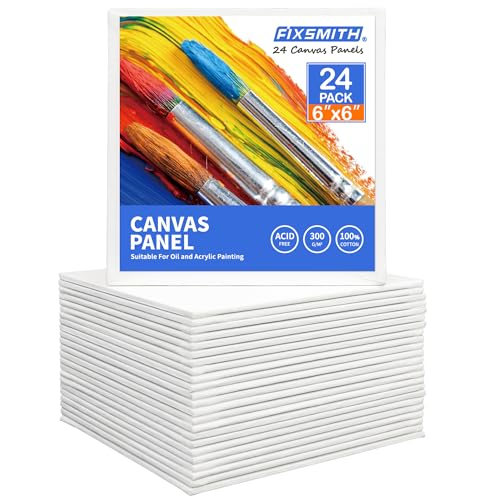 FIXSMITH Painting Canvas Panel Boards -Art Canvas,24 Pack Small Square Canvases,Primed Canvas Panels,100% Cotton,Acid Free,Artist Canvas Board for Hobby Painters,Students & Kids (White, 6"x6") - Image 1