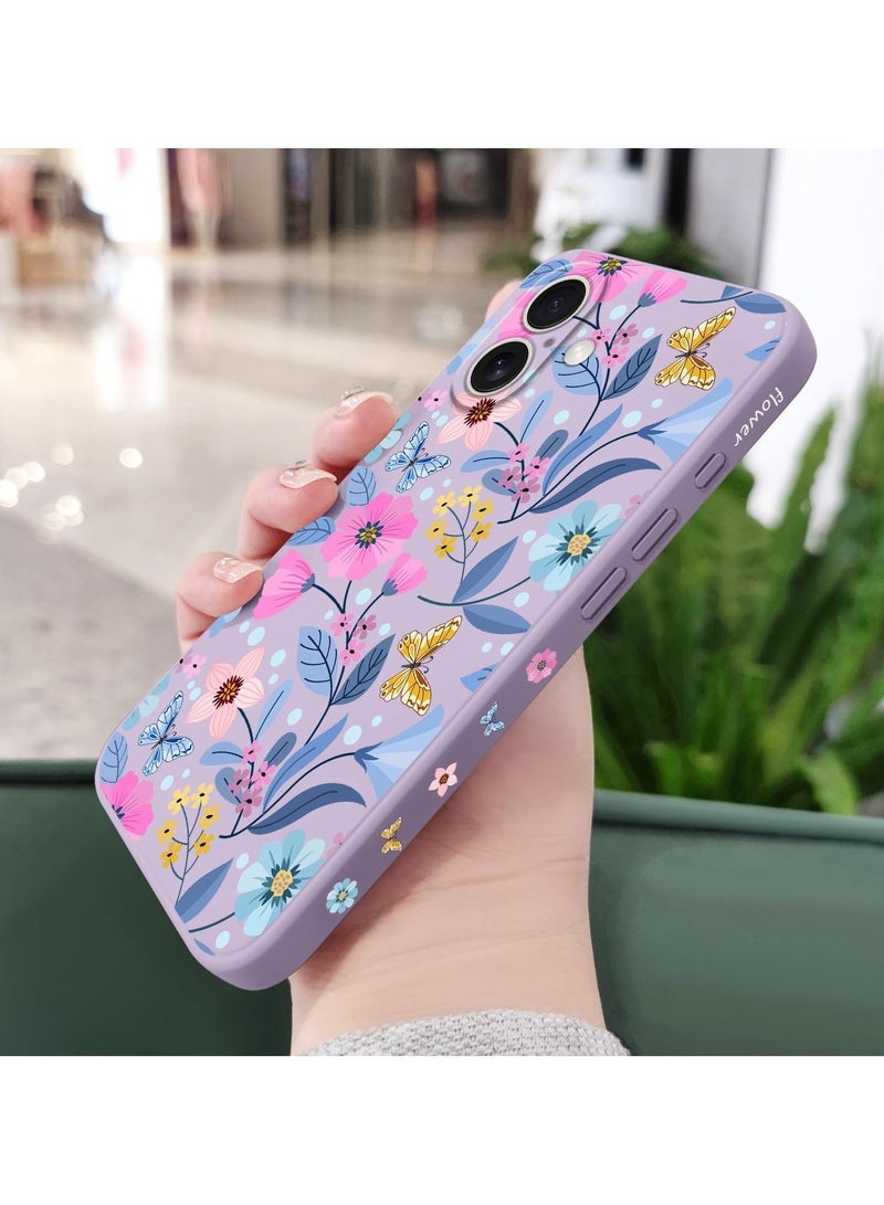 for iPhone 16 Case Anti Scratch Microfiber Lining Phone Cover Silicone Ultra Slim Case for iPhone 16 6.1 inch-Flower Purple  - Image 4