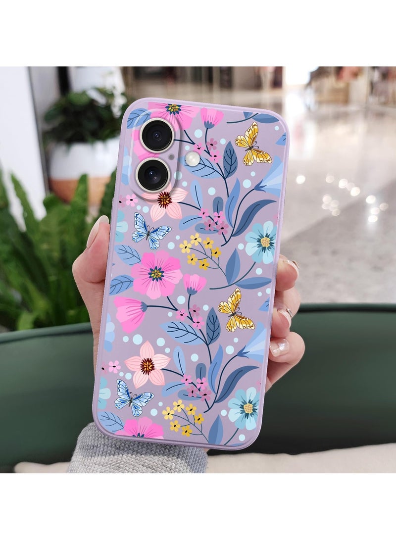 for iPhone 16 Case Anti Scratch Microfiber Lining Phone Cover Silicone Ultra Slim Case for iPhone 16 6.1 inch-Flower Purple  - Image 3