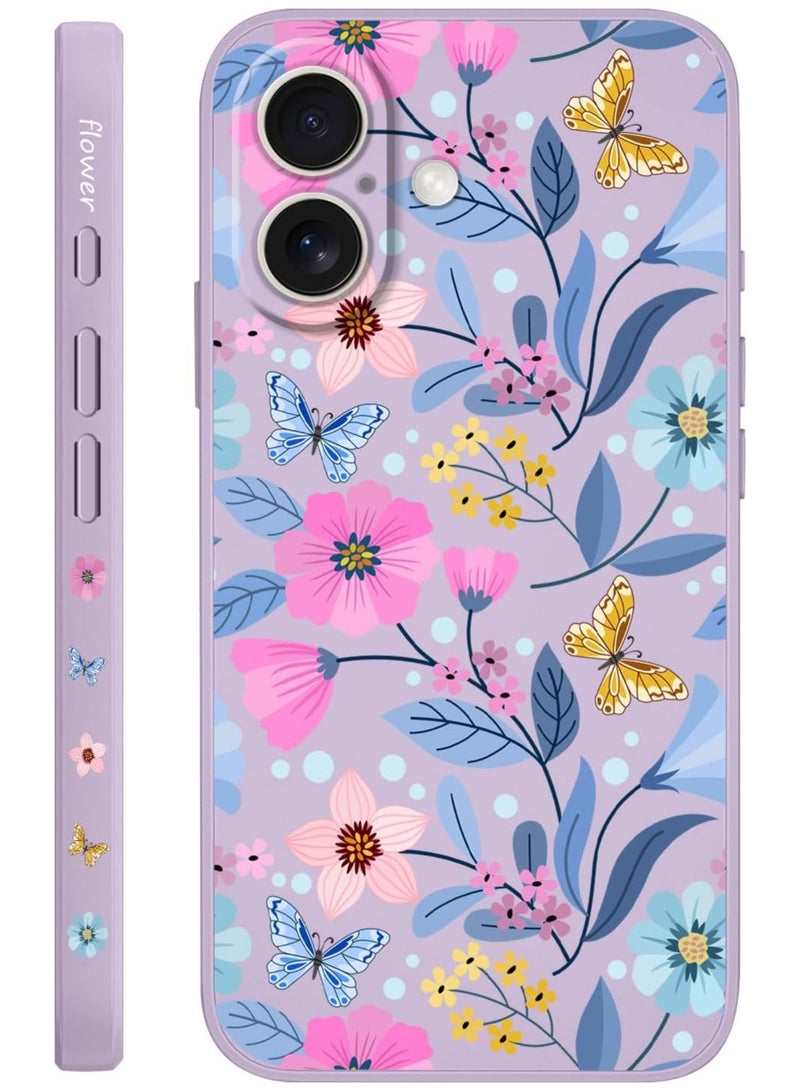for iPhone 16 Case Anti Scratch Microfiber Lining Phone Cover Silicone Ultra Slim Case for iPhone 16 6.1 inch-Flower Purple  - Image 1