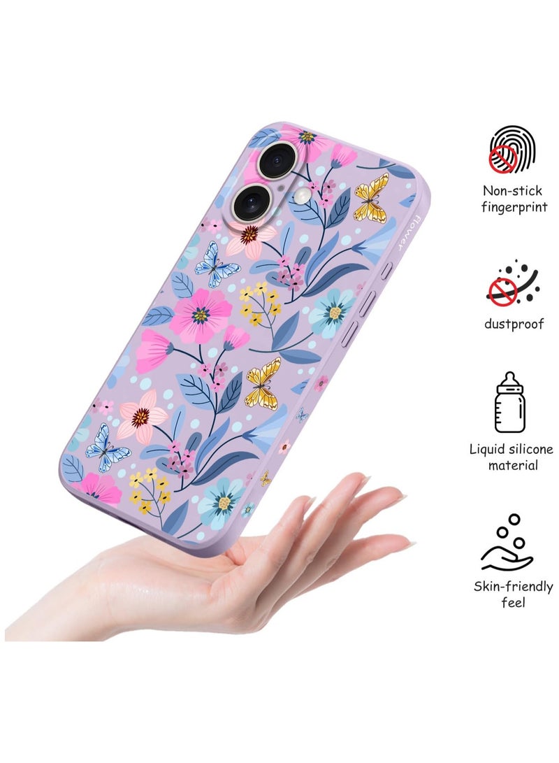 for iPhone 16 Case Anti Scratch Microfiber Lining Phone Cover Silicone Ultra Slim Case for iPhone 16 6.1 inch-Flower Purple  - Image 5