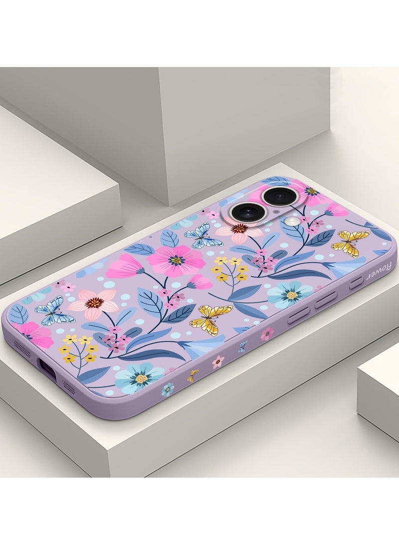for iPhone 16 Case Anti Scratch Microfiber Lining Phone Cover Silicone Ultra Slim Case for iPhone 16 6.1 inch-Flower Purple  - Image 2