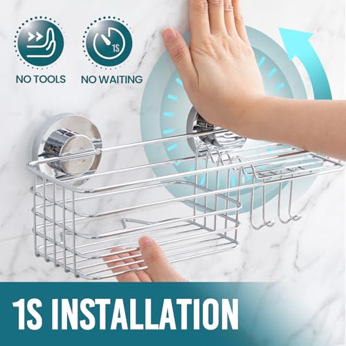 TAILI Shower Caddy Suction Cup 3 Pack Shelves for Inside with Hooks Soap Holder Toothbrush Cups Removable Bathroom Organizer Rustproof Silver StorageSilver - Image 3