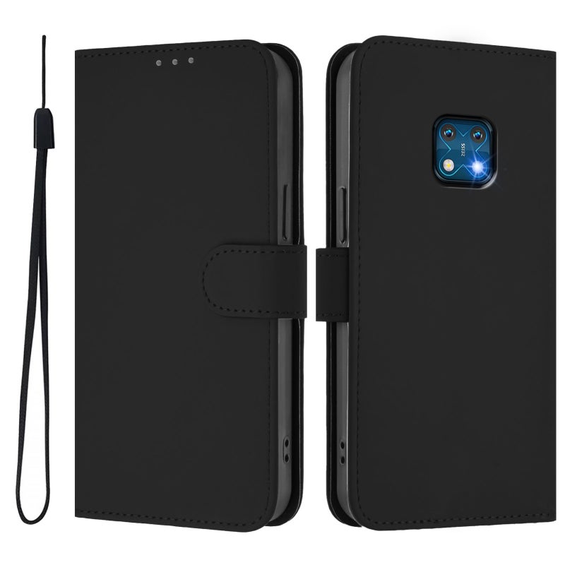 HuHa Case Cover For Nokia XR20 Skin Feel Solid Color Leather Phone Case with Lanyard(Black) - Image 2