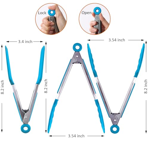 Pharamat Small Serving Tongs Set of 3 Mini Tongs 7 inch with Silicone Tips and Stainless Steel Handle Great for Steaks Salads VegetablesBlue - Image 3