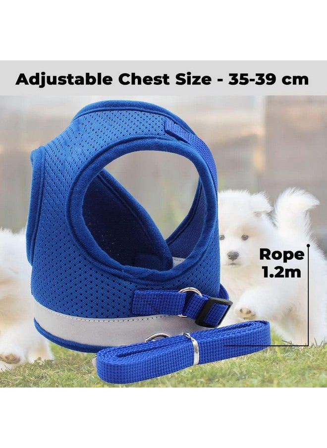 Kuber Industries - Reflective Dog Harness With Adjustable Leash|Breathable Polyester Mesh Fabric |Medium Size|Ht-844|Comfortable No-Pull Grip|Quick Release Buckles|Easy On - Easy Off Harness|Blue - Image 1