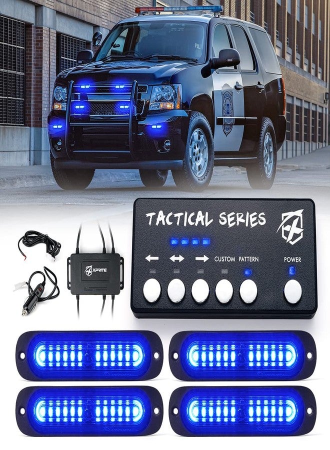 Xprite طقم أضواء شرطة ستروب LED زرقاء مثبتة على السطح من Xprite، ضوء تحذير أمان طارئ وامض لشبكة سيارة الشرطة للمركبات التطوعية والشاحنات والمركبات الرباعية والسيارات والشاحنات الصغيرة والدراجات النارية - 4 قطع - Image 1
