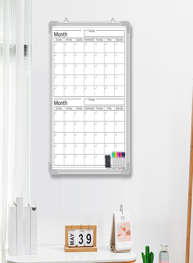 Lincia 24" x 18" Magnetic Vertical 2 Month Dry Erase Calendar for Wall Undated Horizontal Dry Erase Wall Calendar Planner Aluminum Frame Whiteboard for Home Office Projects Wall Fridge - Image 3