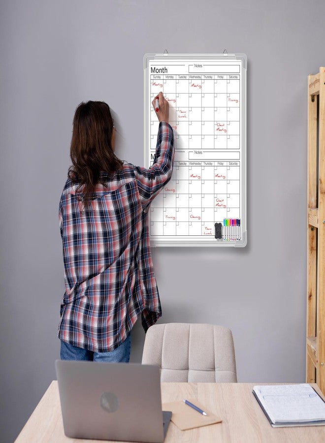 Lincia 24" x 18" Magnetic Vertical 2 Month Dry Erase Calendar for Wall Undated Horizontal Dry Erase Wall Calendar Planner Aluminum Frame Whiteboard for Home Office Projects Wall Fridge - Image 5