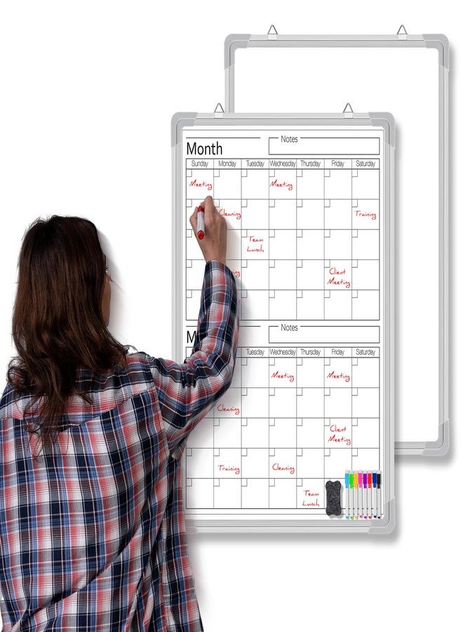 Lincia 24" x 18" Magnetic Vertical 2 Month Dry Erase Calendar for Wall Undated Horizontal Dry Erase Wall Calendar Planner Aluminum Frame Whiteboard for Home Office Projects Wall Fridge - Image 1