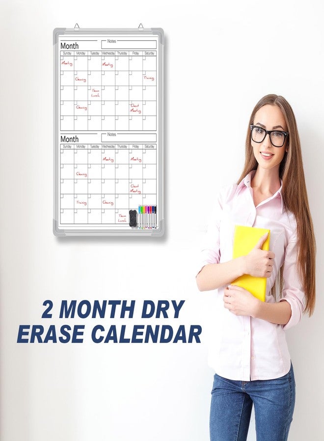 Lincia 24" x 18" Magnetic Vertical 2 Month Dry Erase Calendar for Wall Undated Horizontal Dry Erase Wall Calendar Planner Aluminum Frame Whiteboard for Home Office Projects Wall Fridge - Image 4