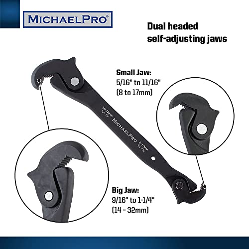MichaelPro Dual Action Auto Size Adjusting Wrench, 5/16” to 1-1/4" (8 – 32mm) Self-Adjusting Quick Wrench, Multi-Size Spring | MP001206, Black - Image 3