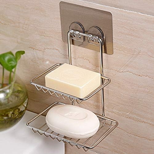 VIROLEP Double Layer Soap Holder, Draining Bar Soap Dish Saver Tray Suction Cup for Bathroom Shower Wall, Rustproof Stainless Steel Sponge Holder for Tub, Kitchen - Image 2