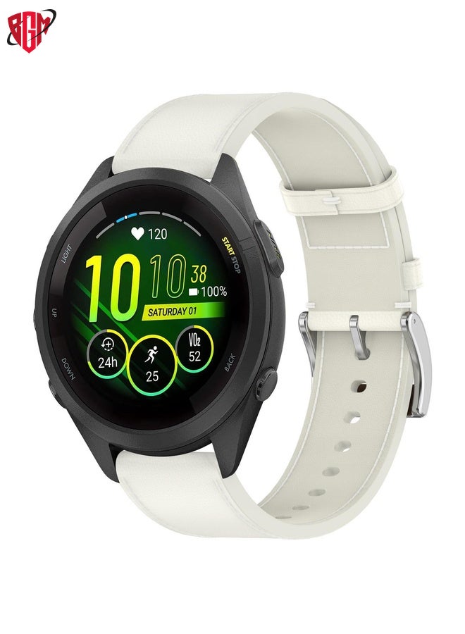 BGM For Garmin Forerunner 265S Press Button 18mm Leather Watch Band(White)  - Image 1