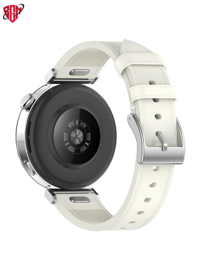 BGM For Garmin Forerunner 265S Press Button 18mm Leather Watch Band(White)  - Image 2