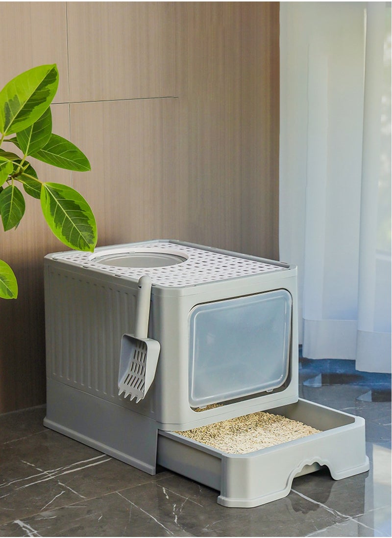 Arabest - Large Fully Enclosed Cat Litter Pan Folding Drawer Deodorising Cat Litter Box Extra Large Splash-proof 40*50*40 CM - Image 1