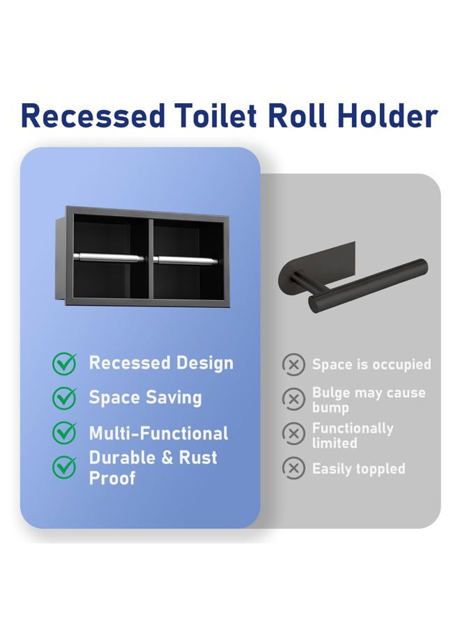 Bernkot Dual Roll Toilet Paper Holder, Recessed Toilet Tissue Holder for Bathroom Remodeling, 304 Stainless Steel Horizontal Toilet Paper Niche (Matte Black) - Image 5