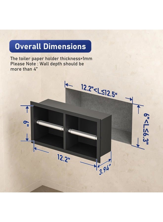 Bernkot Dual Roll Toilet Paper Holder, Recessed Toilet Tissue Holder for Bathroom Remodeling, 304 Stainless Steel Horizontal Toilet Paper Niche (Matte Black) - Image 4