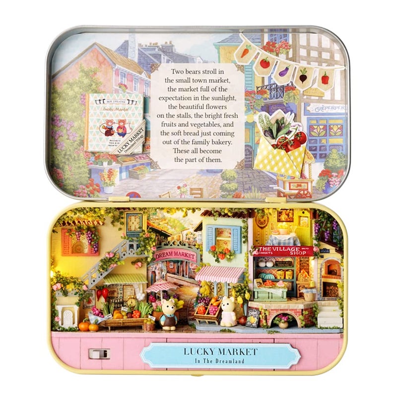 Kisoy Dollhouse Miniature with Furniture Kit, Handmade DIY House Model for Teens Adult Gift (Lucky Market) - Image 1