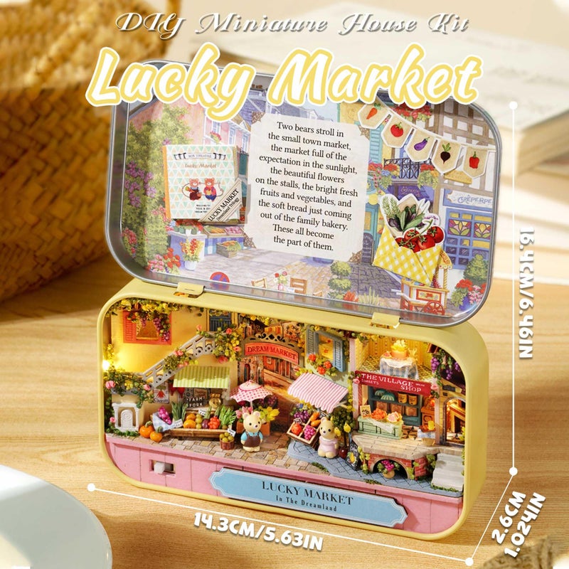 Kisoy Dollhouse Miniature with Furniture Kit, Handmade DIY House Model for Teens Adult Gift (Lucky Market) - Image 2