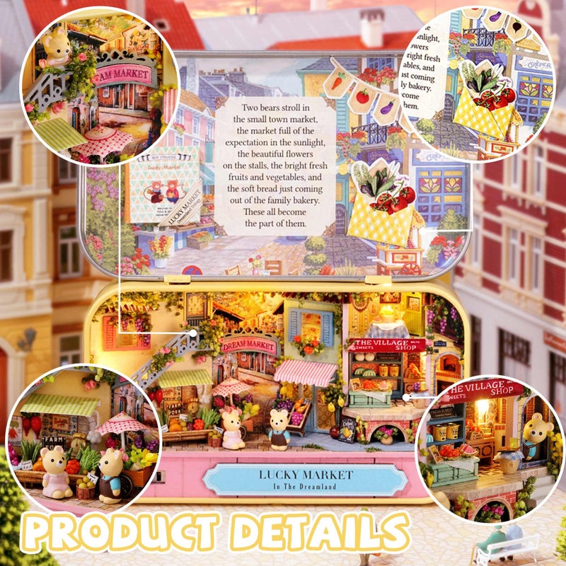 Kisoy Dollhouse Miniature with Furniture Kit, Handmade DIY House Model for Teens Adult Gift (Lucky Market) - Image 5