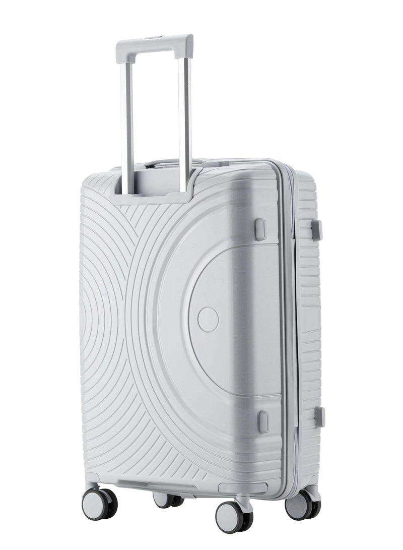 SENATOR Unisex Hard Case Large Checked Luggage Lightweight PP Fashion Trolley Luggage with 360° Degree 4 Twin Wheel and Safe Zippers KH1010 Light Grey - Image 2