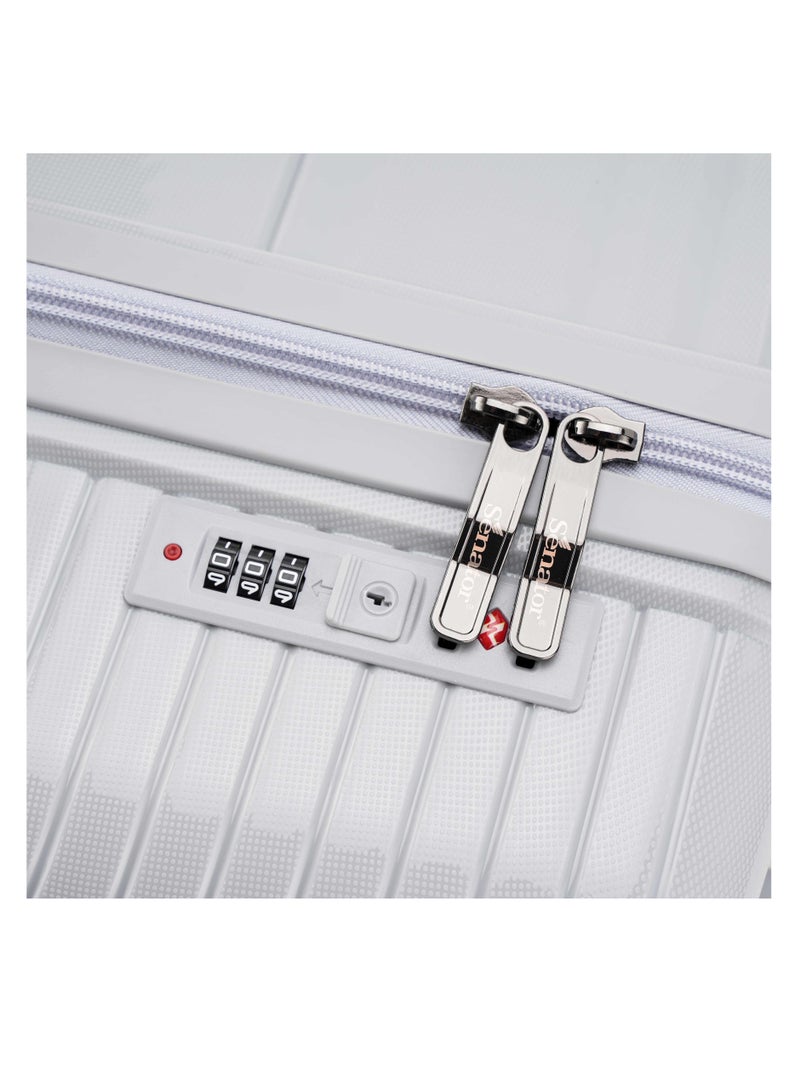 SENATOR Unisex Hard Case Large Checked Luggage Lightweight PP Fashion Trolley Luggage with 360° Degree 4 Twin Wheel and Safe Zippers KH1010 Light Grey - Image 4