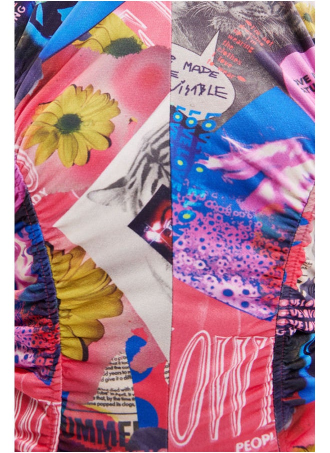 DESIGUAL - Short slim ruched collage dress - Image 1