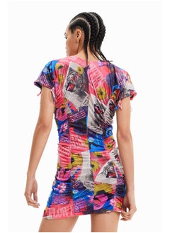 DESIGUAL Short slim ruched collage dress  - Image 4