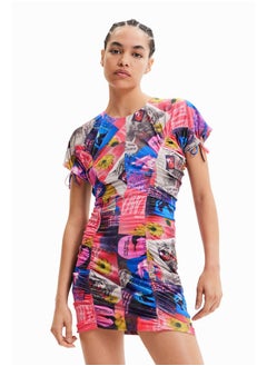 DESIGUAL Short slim ruched collage dress  - Image 3