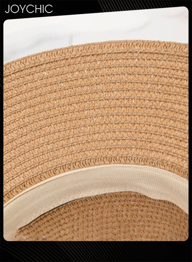 Joychic قبعة شاطئ نسائية من القش كلاسيكية فيدورا بحد واسع لحماية من الشمس للسفر قابلة للطي محمولة - Image 3