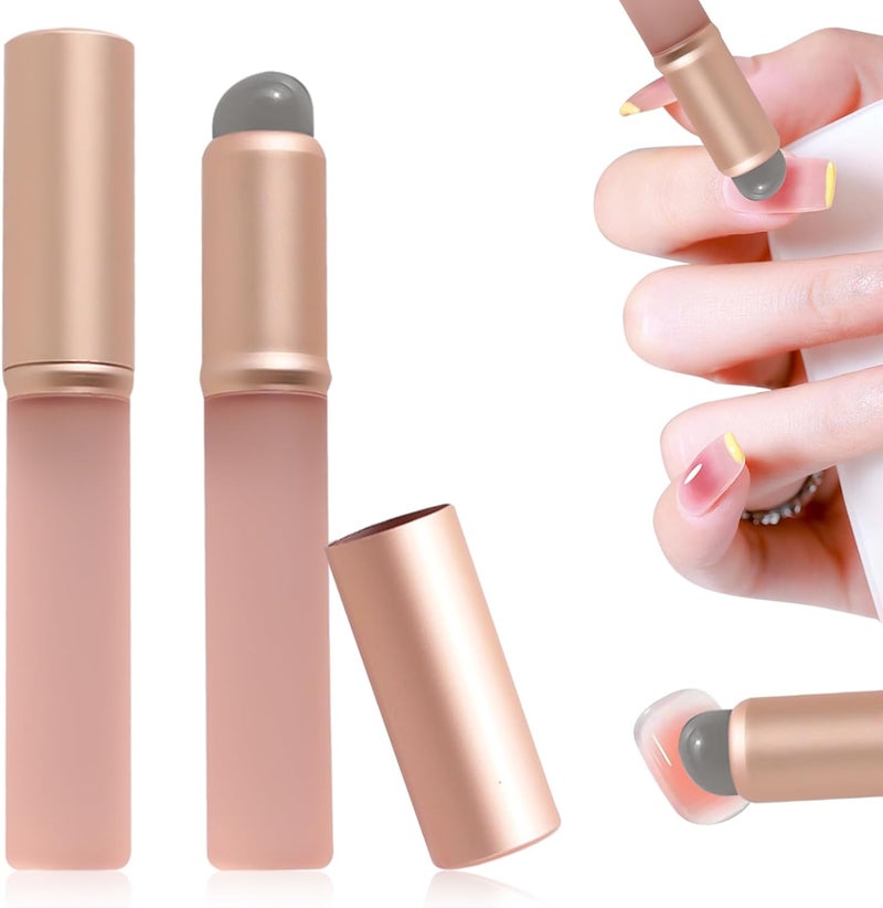 2Pcs Silicone Nail Brush Ombre Nail Brush Silicone Nail Tools Reusable Silicone Chrome Applicator for Nails Portable Gradient Nail Polish Brush with Protective Cap for Manicure DIY Pink