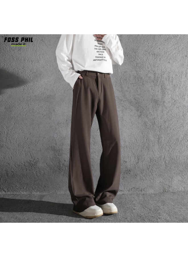 Foss Phil Loose-fit Micro-flared Dress Pants For Men, Autumn And Winter, Draping Wide-leg Versatile Fashion Casual Trousers Xk53 Coffee Color 2XL - Image 5
