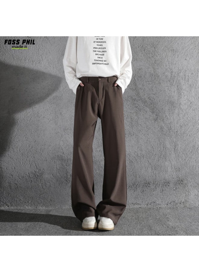 Foss Phil Loose-fit Micro-flared Dress Pants For Men, Autumn And Winter, Draping Wide-leg Versatile Fashion Casual Trousers Xk53 Coffee Color 2XL - Image 1